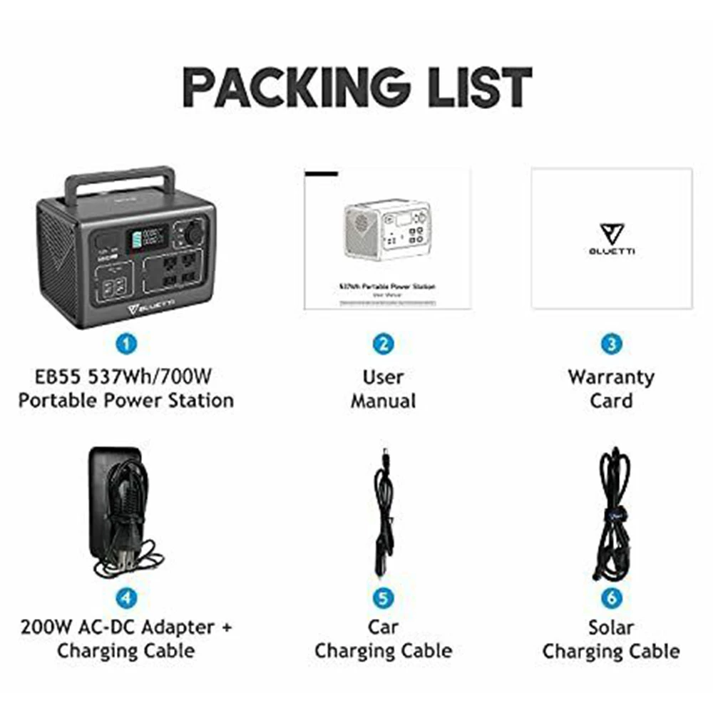 BLUETTI EB55 Portable Power Station 700W/537Wh Solar Generator - Blue 6 BLUETTI EB55 Portable Power Station 700W/537Wh Solar Generator - Blue - Image 4