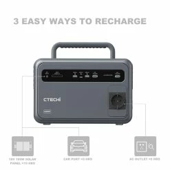 CTECHi GT600 600W 384Wh Portable Power Station, LiFePO4 Battery Solar Generator, AC Pure Sine Wave Outlet, LED Light -IMOU Sales CTECHi GT600 600W 384Wh Portable Power Station EU Plug 519596 2