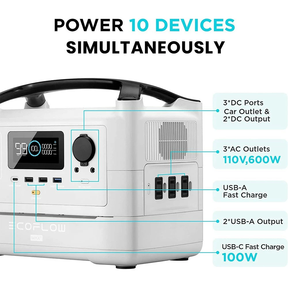 EcoFlow RIVER Max Plus Portable Power Station, 720Wh Detachable Battery Solar Generator, 600W AC Output, 10 Outlets, App Control, Charge To 80% In 1 Hour 6 EcoFlow RIVER Max Plus Portable Power Station, 720Wh Detachable Battery Solar Generator, 600W AC Output, 10 Outlets, App Control, Charge To 80% In 1 Hour - Image 4