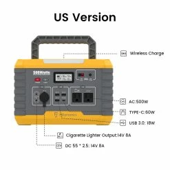 FJDynamics PowerSec MP500 Portable Power Station 500W (Peak 1000W), 520Wh Backup Battery Pure Sine Wave AC Output With 2 X AC Outlets, 10W Wireless Charging, 9 Output Ports, LED Light, Solar Generator For Outdoor Camping, Home Emergency, RV - US Plug -IMOU Sales FJDynamics PowerSec MP500 520Wh Power Station US Plug 518925 1