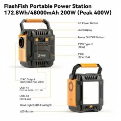 Flashfish A201 200W Portable Power Station, 172.8WH/48000mAh Solar Generator Backup Battery Pack With 220V AC Sockets - EU Plug -IMOU Sales Flashfish A201 200W 172 8WH Portable Power Station EU Plug 517001 4