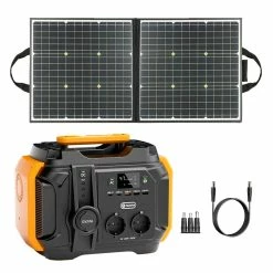 FF Flashfish A501 540Wh 500W Portable Power Station + SP 18V 100W Foldable Solar Panel Outdoor Emergency Power Supply Kit, AC 230V Output Portable Solar Generator CPAP Battery Failure Provides Emergency Power Supply For Motorhomes/Vans Outdoor
