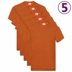 Fruit Of The Loom Original T-shirts 5 Pcs Orange L Cotton