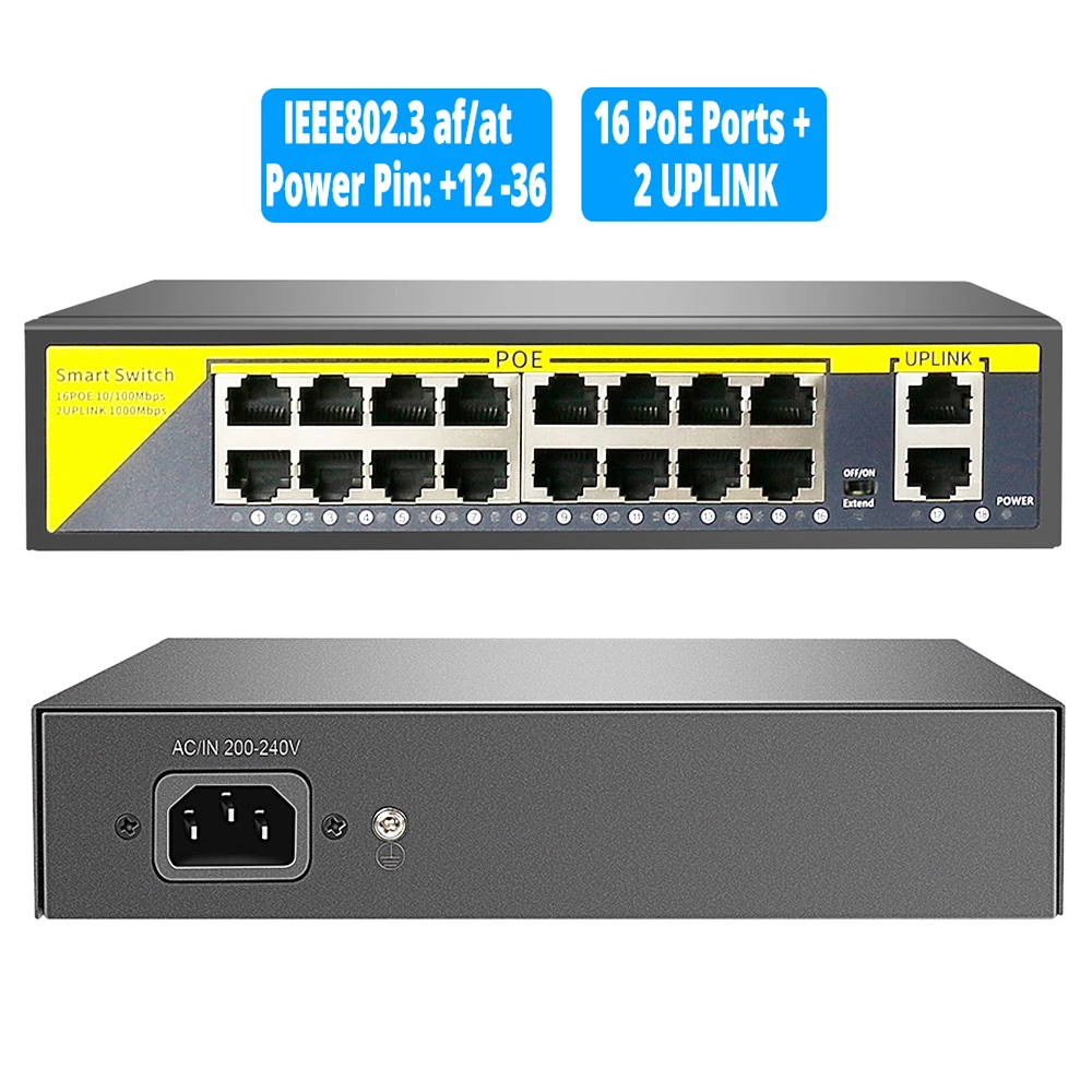Hiseeu 48V 16 Ports POE Switch Ethernet 10/100Mbps IEEE 802.3 Af/at For IP Camera/CCTV Security Camera System 4 Hiseeu 48V 16 Ports POE Switch Ethernet 10/100Mbps IEEE 802.3 Af/at For IP Camera/CCTV Security Camera System - Image 2