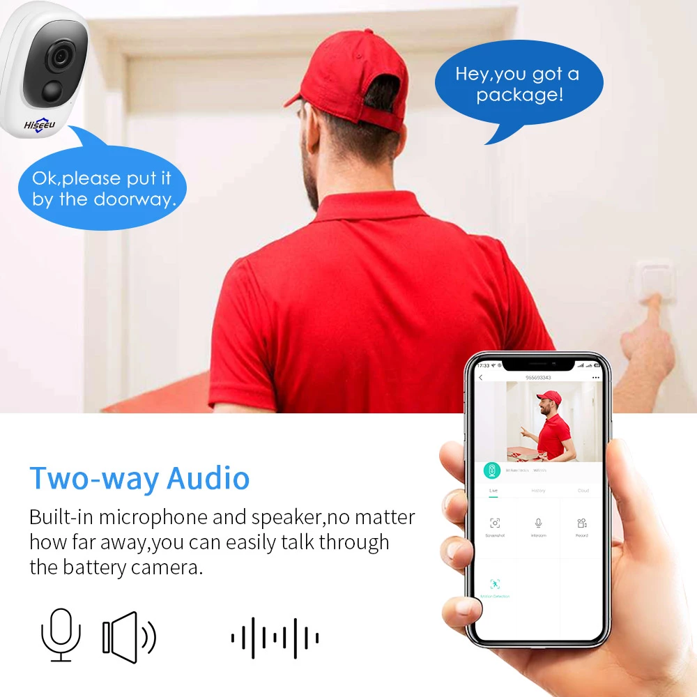 Hiseeu C10 1080P WIFI Battery Camera IP Outdoor Rechargeable Wireless IP Camera PIR Waterproof Motion Detect App View 6 Hiseeu C10 1080P WIFI Battery Camera IP Outdoor Rechargeable Wireless IP Camera PIR Waterproof Motion Detect App View - Image 4