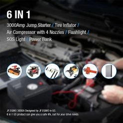 JF.EGWO 3000Amp Car Jump Starter With Air Compressor, 24000mAh 12V Auto Battery Booster, 150PSI Tire Inflator - JP Plug 13 JF.EGWO 3000Amp Car Jump Starter With Air Compressor, 24000mAh 12V Auto Battery Booster, 150PSI Tire Inflator - JP Plug -IMOU Sales JF EGWO 3000Amp Car Jump Starter with Air Compressor JP Plug 506541 5