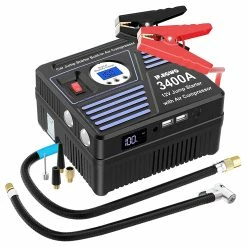 JF.EGWO 3400Amp Car Jump Starter With Air Compressor, 24000mAh 12V Auto Battery Booster, 150PSI Tire Inflator - JP Plug