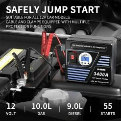 JF.EGWO 3400Amp Car Jump Starter With Air Compressor, 24000mAh 12V Auto Battery Booster, 150PSI Tire Inflator - UK Plug -IMOU Sales JF EGWO 3400Amp Car Jump Starter with Air Compressor UK Plug 506544 2