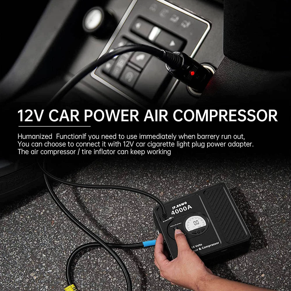 JF.EGWO 4000Amp Car Jump Starter With Air Compressor, 12V Safe Lithium Auto Battery Booster, 150 PSI Air Pump - UK Plug 6 JF.EGWO 4000Amp Car Jump Starter With Air Compressor, 12V Safe Lithium Auto Battery Booster, 150 PSI Air Pump - UK Plug - Image 4