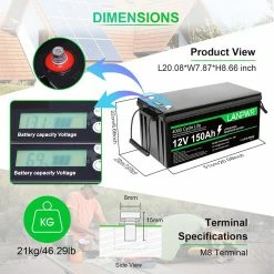 LANPWR LiFePO4 Battery Pack 12V 150Ah 1920Wh Lithium Battery, Built-in 100A BMS, IP65 Waterproof, For Replacing Most Of Backup Power, Home Energy Storage And Off-Grid -IMOU Sales LANPWR LiFePO4 Battery Pack 12V 150Ah 519512 1