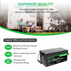 LANPWR LiFePO4 Battery Pack 12V 150Ah 1920Wh Lithium Battery, Built-in 100A BMS, IP65 Waterproof, For Replacing Most Of Backup Power, Home Energy Storage And Off-Grid -IMOU Sales LANPWR LiFePO4 Battery Pack 12V 150Ah 519512 4