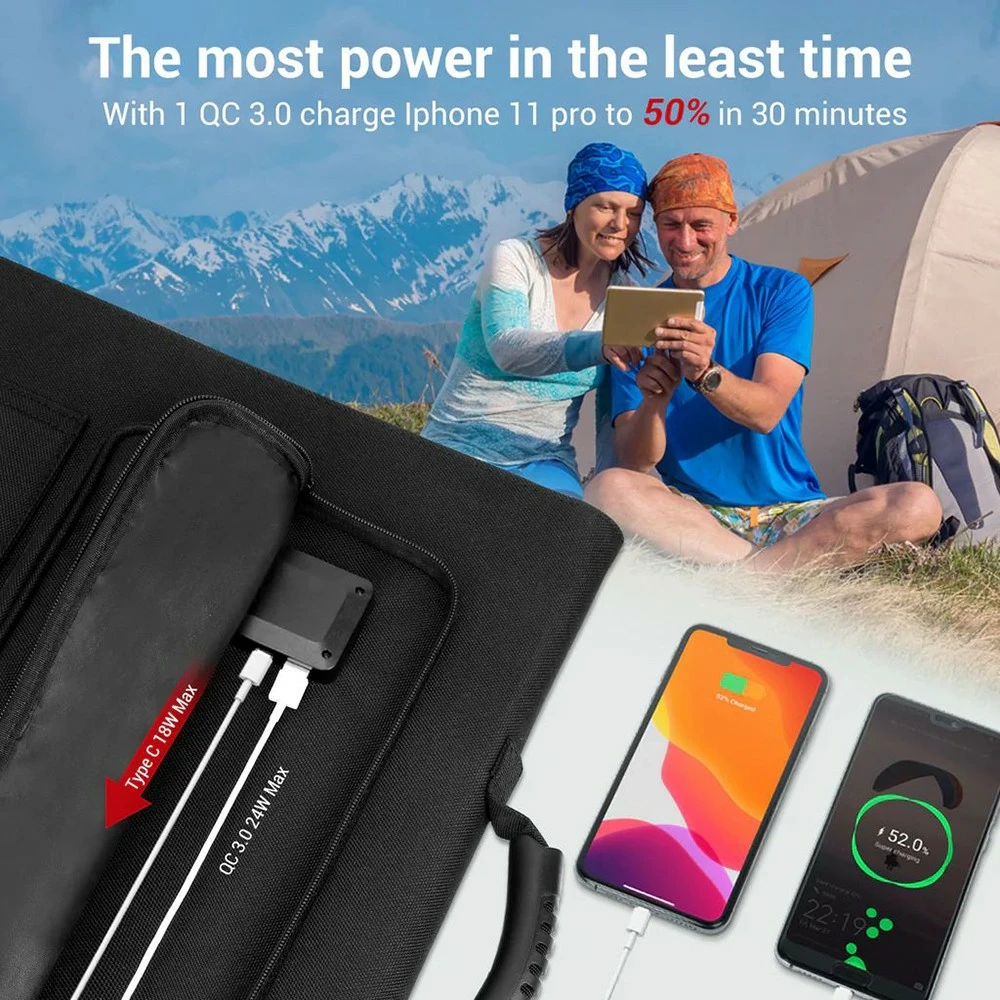 ROCKPALS RP081 60W Portable Foldable Solar Panel With Kickstand, 23% High Efficiency, IP65 Waterproof, Support Parallel 5 ROCKPALS RP081 60W Portable Foldable Solar Panel With Kickstand, 23% High Efficiency, IP65 Waterproof, Support Parallel - Image 3