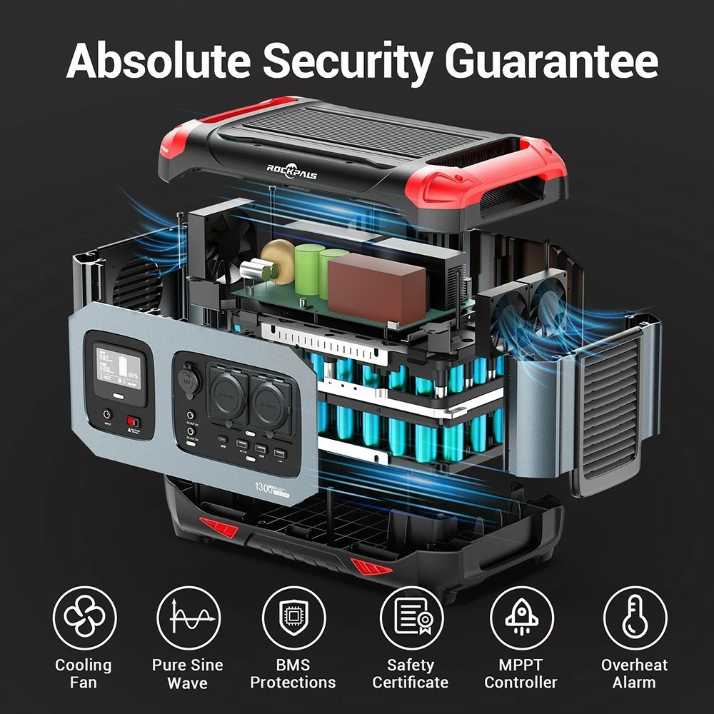 ROCKPALS RP1300 Portable Power Station, 1254.4Wh LiFePO4 Battery Solar Generator, 1300W AC Outlets, Peak 2000W, 9 Outputs 7 ROCKPALS RP1300 Portable Power Station, 1254.4Wh LiFePO4 Battery Solar Generator, 1300W AC Outlets, Peak 2000W, 9 Outputs - Image 5
