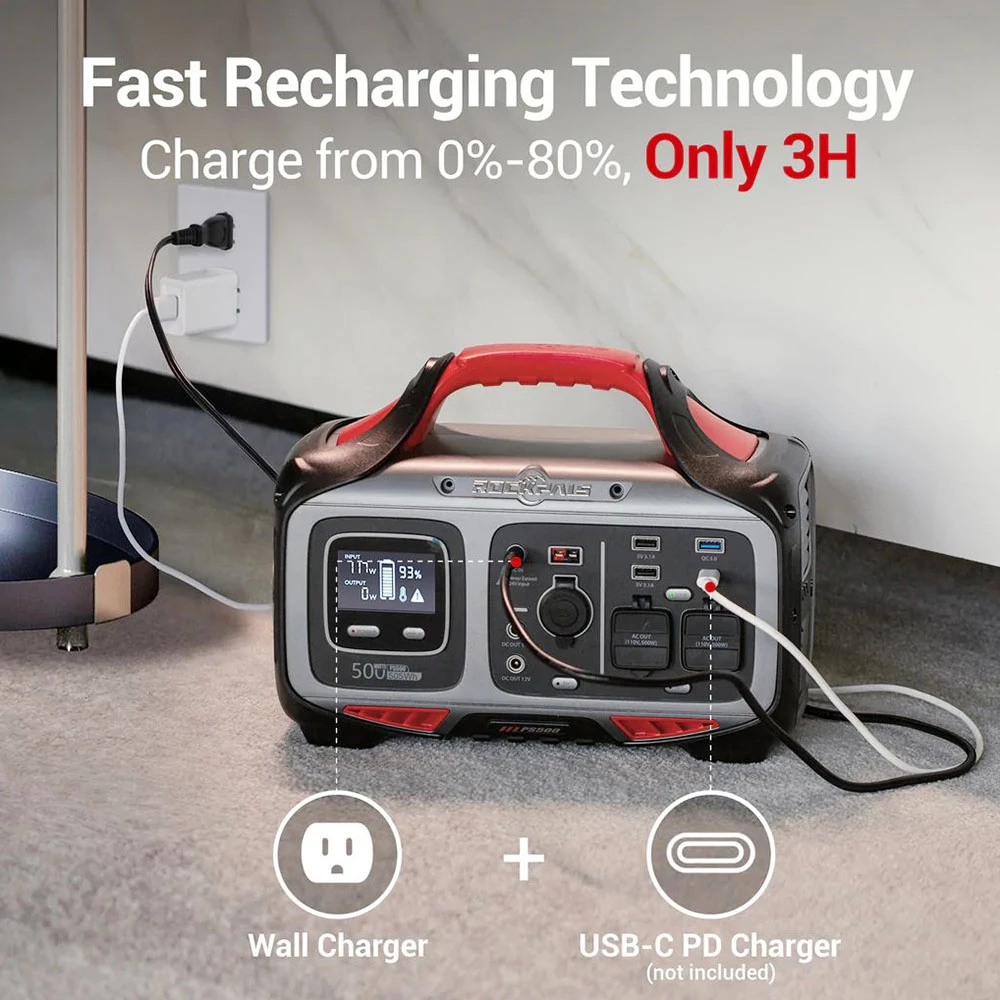 ROCKPALS Rockpower 500W Portable Power Station, 505Wh Solar Generator, 110V Pure Sine AC Outlets, MPPT Solar Controller 4 ROCKPALS Rockpower 500W Portable Power Station, 505Wh Solar Generator, 110V Pure Sine AC Outlets, MPPT Solar Controller - Image 2