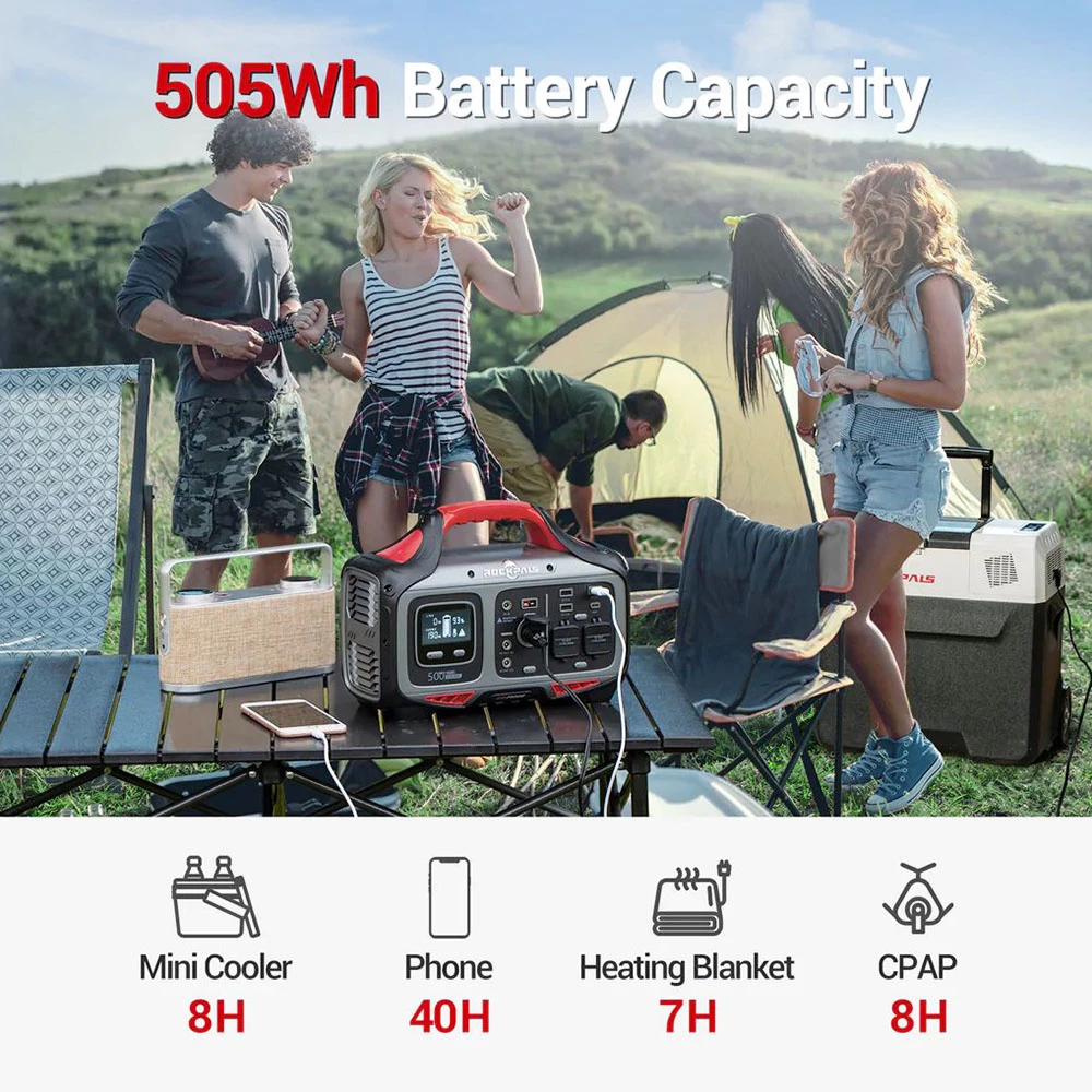 ROCKPALS Rockpower 500W Portable Power Station, 505Wh Solar Generator, 110V Pure Sine AC Outlets, MPPT Solar Controller 5 ROCKPALS Rockpower 500W Portable Power Station, 505Wh Solar Generator, 110V Pure Sine AC Outlets, MPPT Solar Controller - Image 3