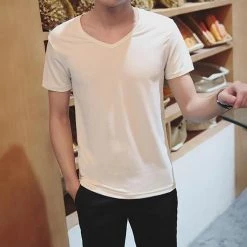 Men's Basic V-neck Short Sleeve T-shirt (Personality Tee Cultivating Size L) - White -IMOU Sales men s basic v neck short sleeve t shirt size l white 1571984616269
