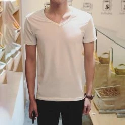 Men's Basic V-neck Short Sleeve T-shirt (Personality Tee Cultivating Size L) - White -IMOU Sales men s basic v neck short sleeve t shirt size l white 1571984616582