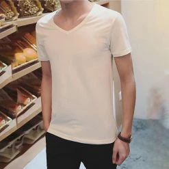 Men's Basic V-neck Short Sleeve T-shirt (Personality Tee Cultivating Size L) - White -IMOU Sales men s basic v neck short sleeve t shirt size l white 1571984617151