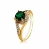 Neoglory Green Crystal Decorated Ring Size 9 M - Green + Gold