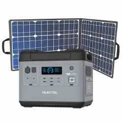OUKITEL P2001 Ultimate 2000W Portable Power Station + Flashfish SP18V 100W Portable Solar Panel Outdoor Power Supply Kit, 2000Wh LiFePO4 Battery With Pure Sine Wave AC Outlets, QC3.0 & USB-C PD 100W, Super Fast Recharge Durable Generator For Outdoor