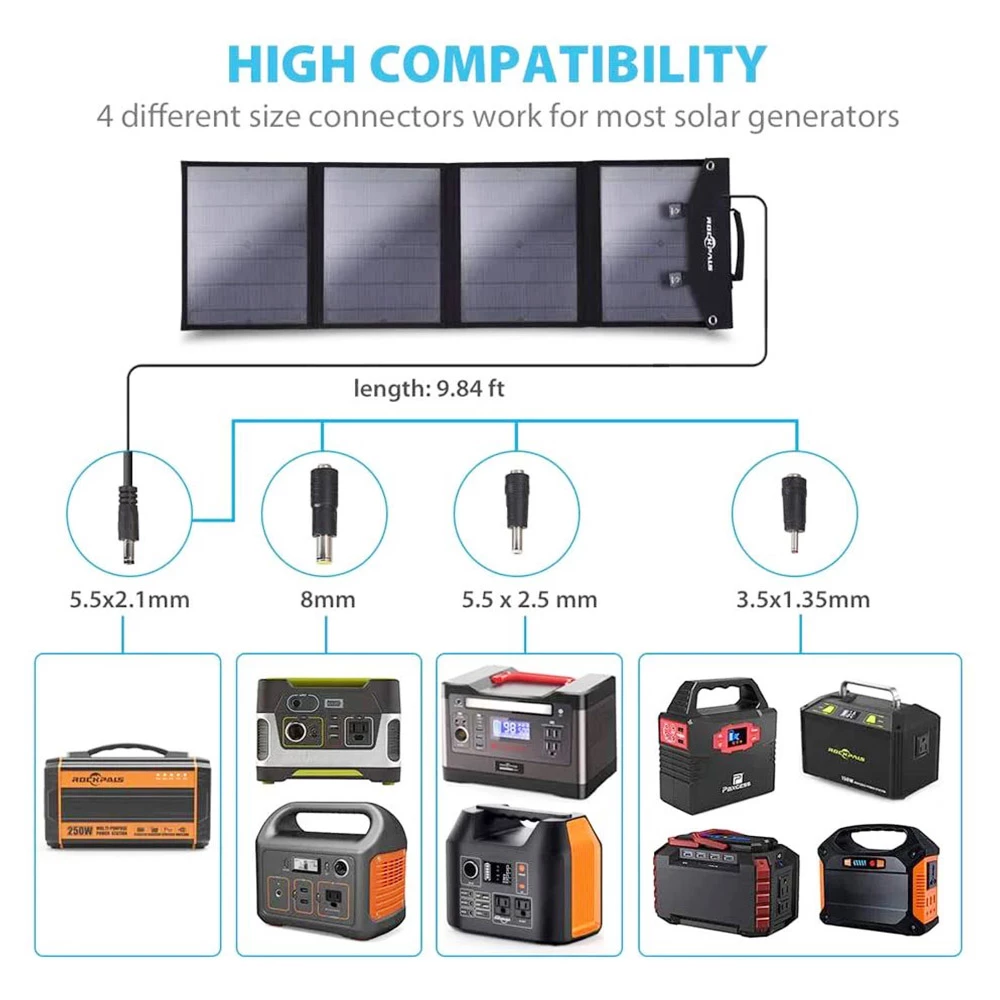 ROCKPALS SP003 100W Foldable Solar Panel For Solar Generator And USB Devices, 21.5%-23.5% Conversion Efficiency, Support Parallel, QC 3.0 Fast Charging, Compatible With Jackery/EF/Bluetti/Anker/Goal Zero Power Station, Portable Solar Panel Charger 3 ROCKPALS SP003 100W Foldable Solar Panel For Solar Generator And USB Devices, 21.5%-23.5% Conversion Efficiency, Support Parallel, QC 3.0 Fast Charging, Compatible With Jackery/EF/Bluetti/Anker/Goal Zero Power Station, Portable Solar Panel Charger - Image 2