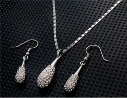18K Plated Alloy Teardrop Pendant Necklace Earring Set - White Gold -IMOU Sales teardrop pendant necklace earring set 1571979405273